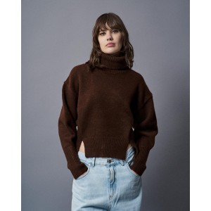 Tailor Made Oversized Knit Turtleneck Coffee Πουλόβερ